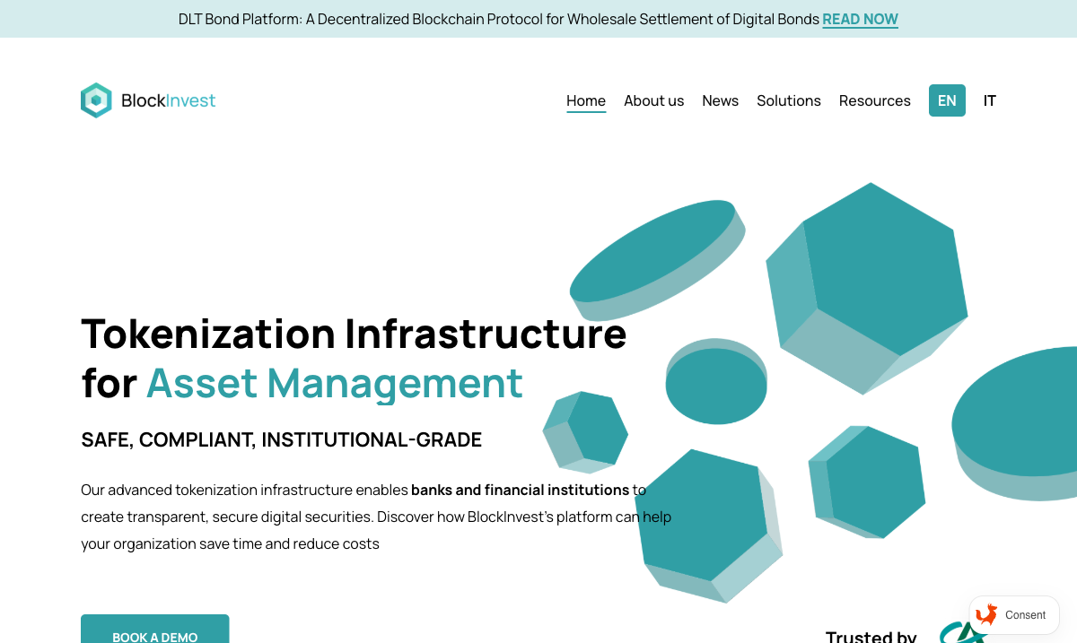 BlockInvest website — SaaS infrastructure for capital markets