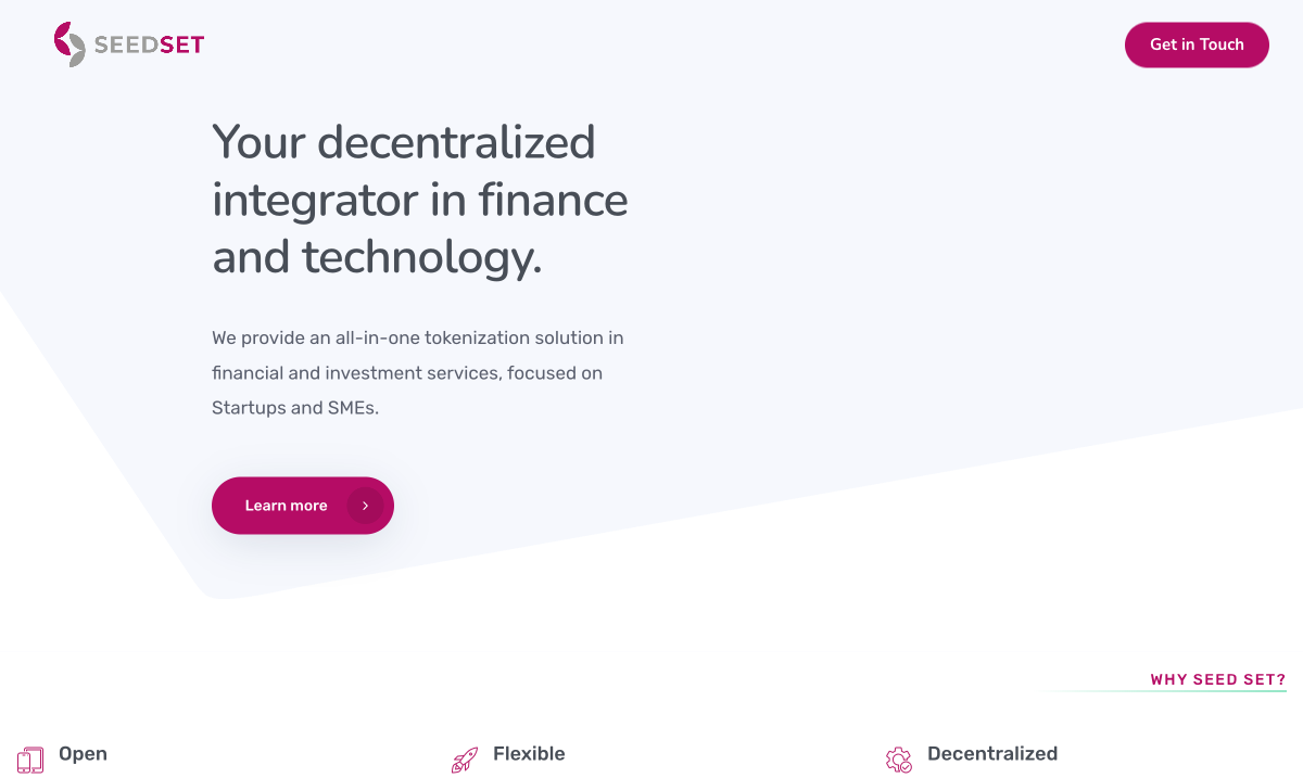 SeedSet website — white-label platform for financial services